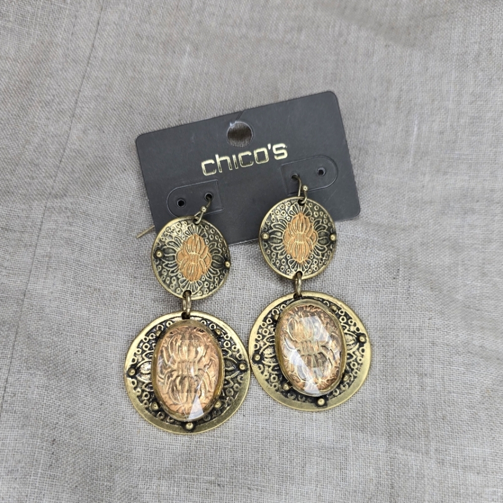 Chico's Textured Gold and Tan Earrings